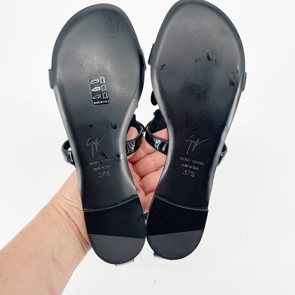 Giuseppe Zanotti Black Patent Leather Cruel Wing Flat Gladiator Sandal IT 37.5 - Picture 9 of 11